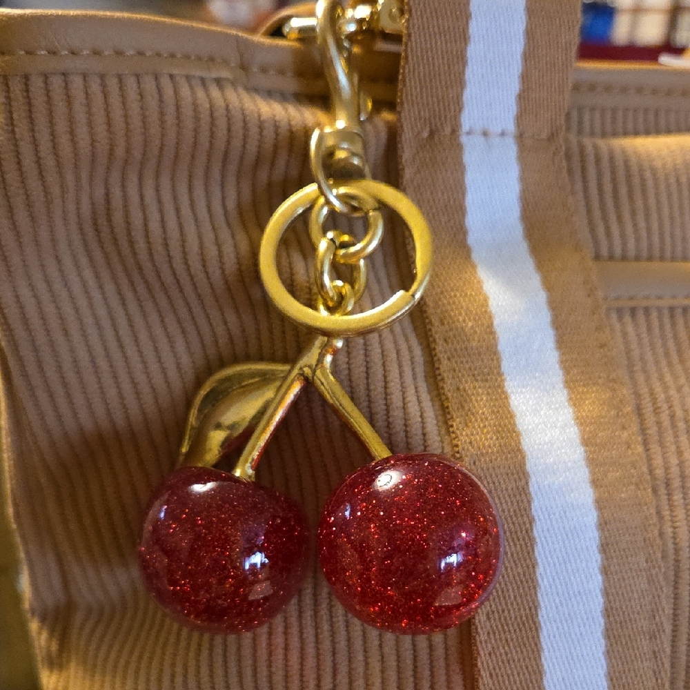 Cherry Bag Charm Or  Keychain Accessory - Gold and Red Brand New !! Beautiful
